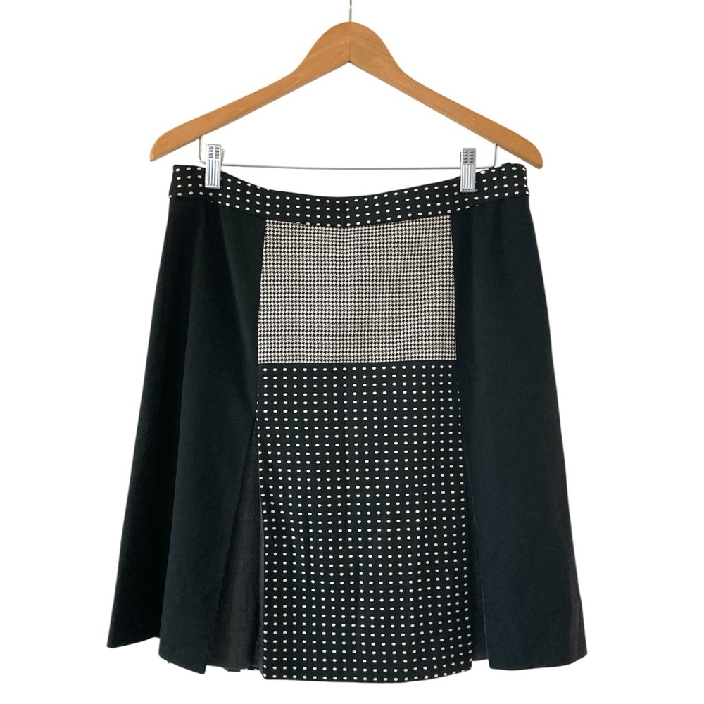 Per Se 10 Black and White A-Line Skirt Polka Dots Houndstooth